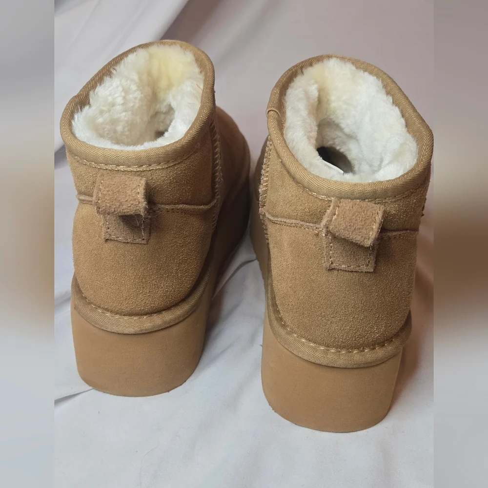 Project Cloud Huggy Leather Suede Women's Tan Platform Ankle Boots